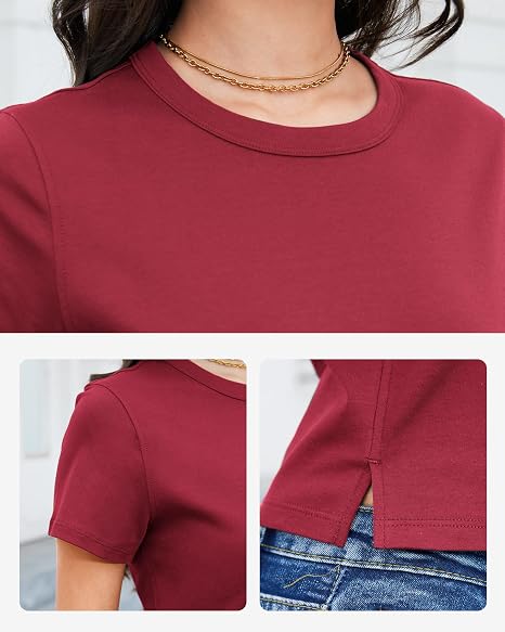 Ladies Basic Solid T-Shirt, Lightweight Short Sleeve Crewneck Top, Fashion Simple Tees for Women