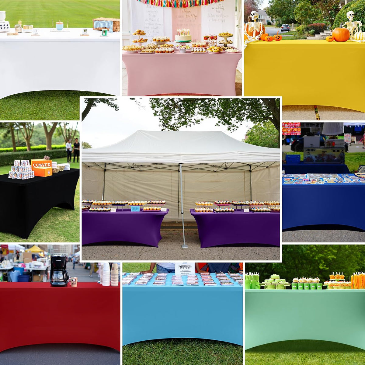 Wrinkle Free Elastic Tablecloth, Custom Sublimation Printed Fitted Table Cover for Exhibition Booth Promotion