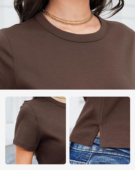 Women Summer Short Sleeve T Shirt, Slim Fit Soft Crew Neck Tee, Casual Daily Basic Tops for Ladies