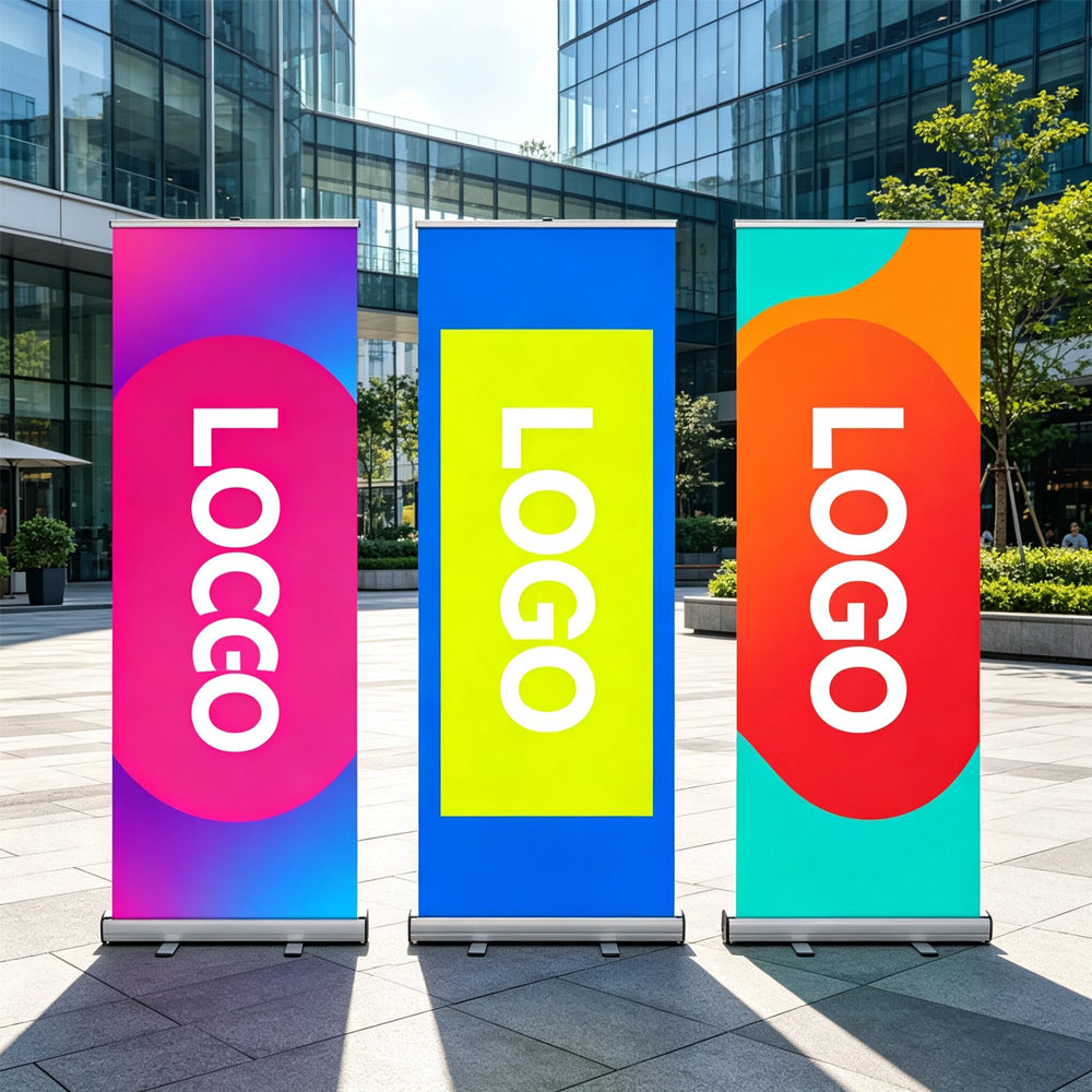 Portable Roll-up Banner Stand with Custom Full Color Graphics, Lightweight Retractable Display Banner for Exhibition Booth