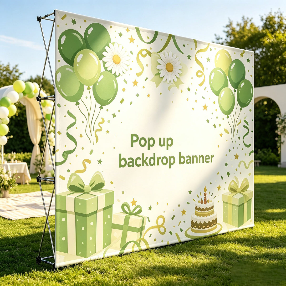 Custom Logo Pop Up Backdrop Banner, Wrinkle Resistant Quick Setup Popup Photo Backdrop for Trade Show and Event Booth