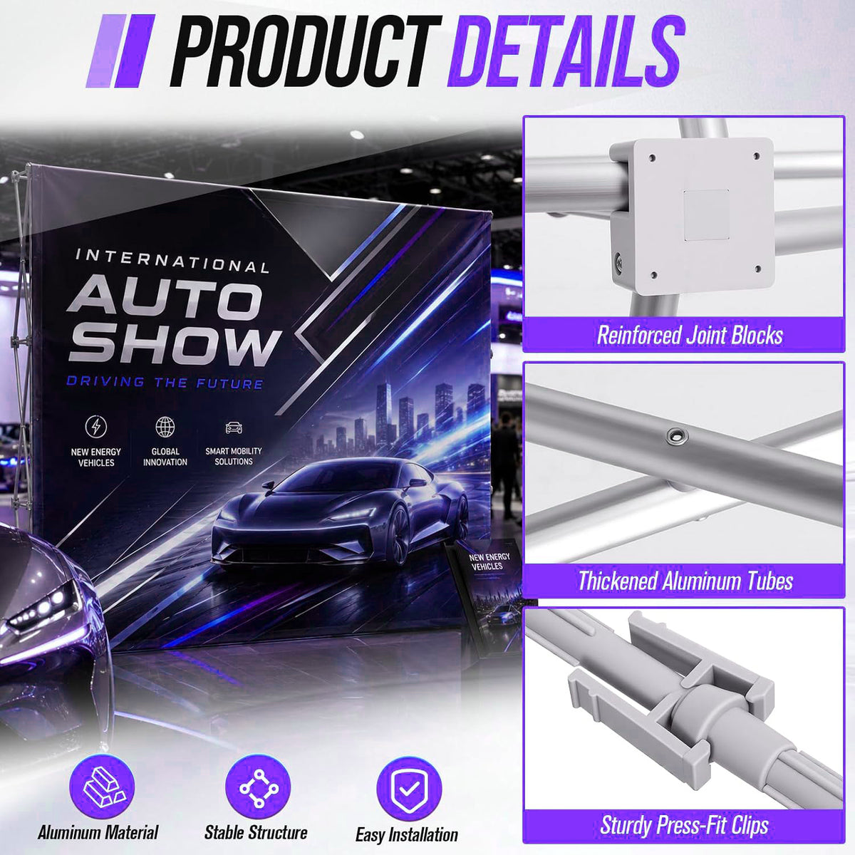 Wrinkle-Free Pop Up Backdrop Banner, Custom Sublimation Printed Popup Step and Repeat Backdrop for Exhibition Booth Brand Promotion