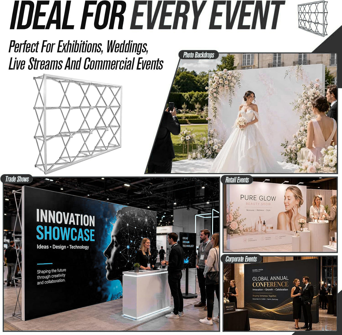 Wrinkle Free Pop Up Backdrop Banner, Custom Sublimation Printed Popup Step and Repeat Backdrop for Exhibition Booth Promotion