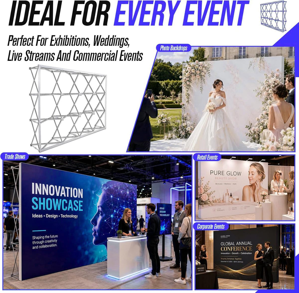 Custom Sublimation Pop Up Step and Repeat Backdrop Banner for Trade Show Booth