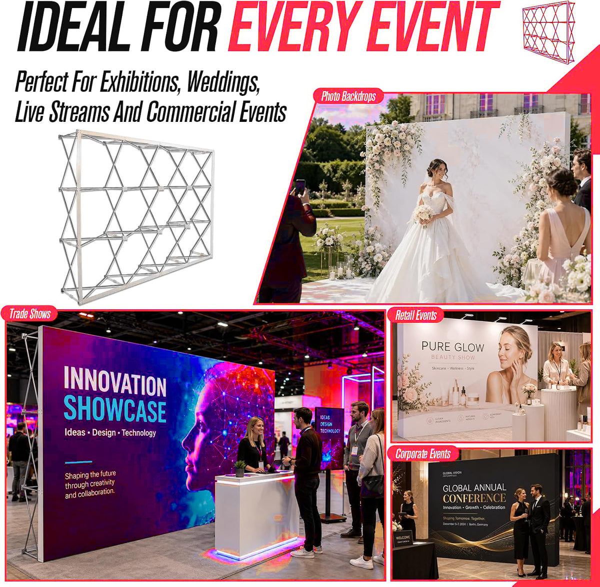 Custom Printed Pop Up Backdrop Banner, Portable Popup Step and Repeat Photo Backdrop for Trade Show Booth, Corporate Events, Custom Logo Printed Background Banner