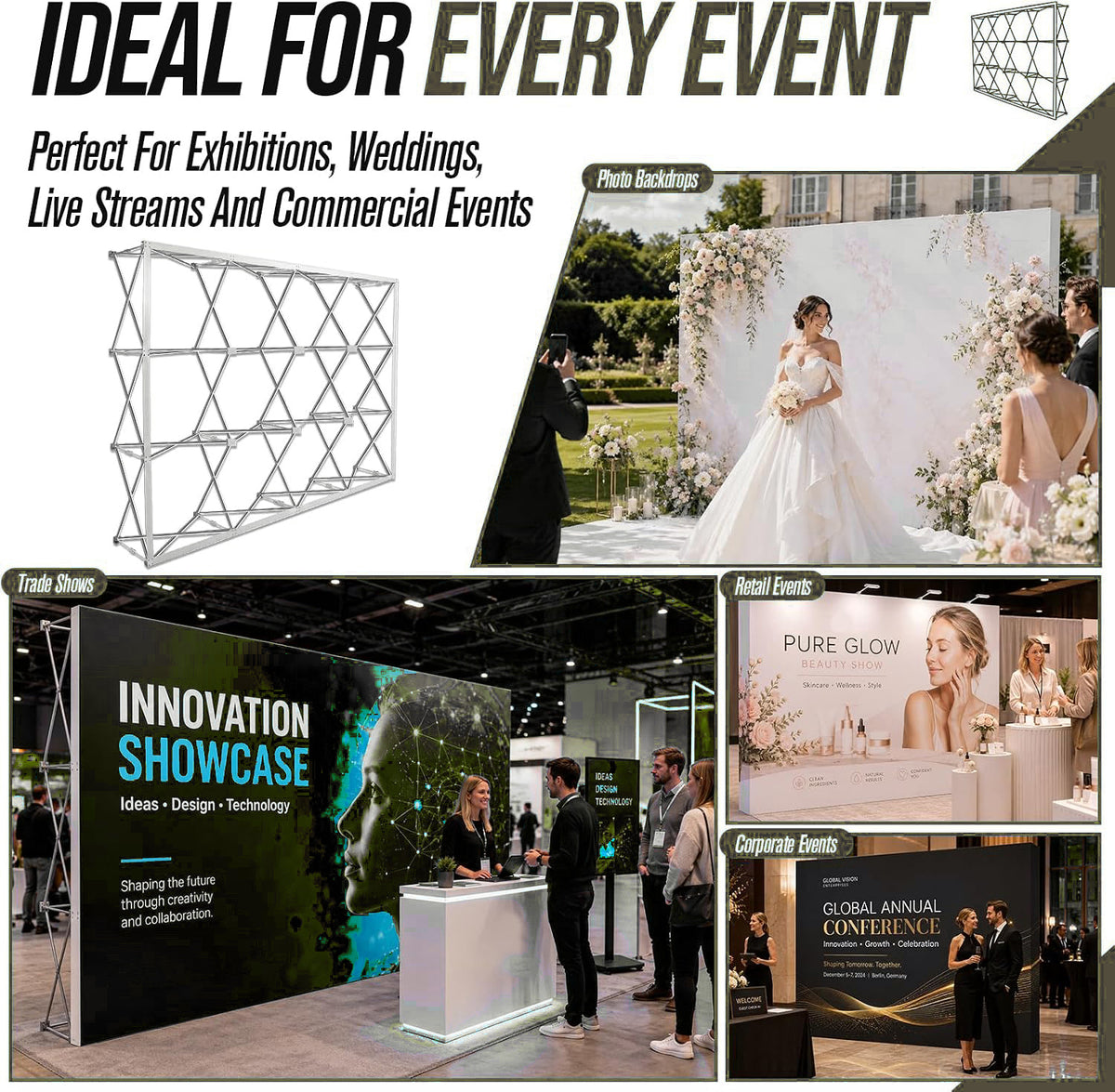 Foldable Polyester Pop Up Backdrop Banner for Corporate Photo Booth Events