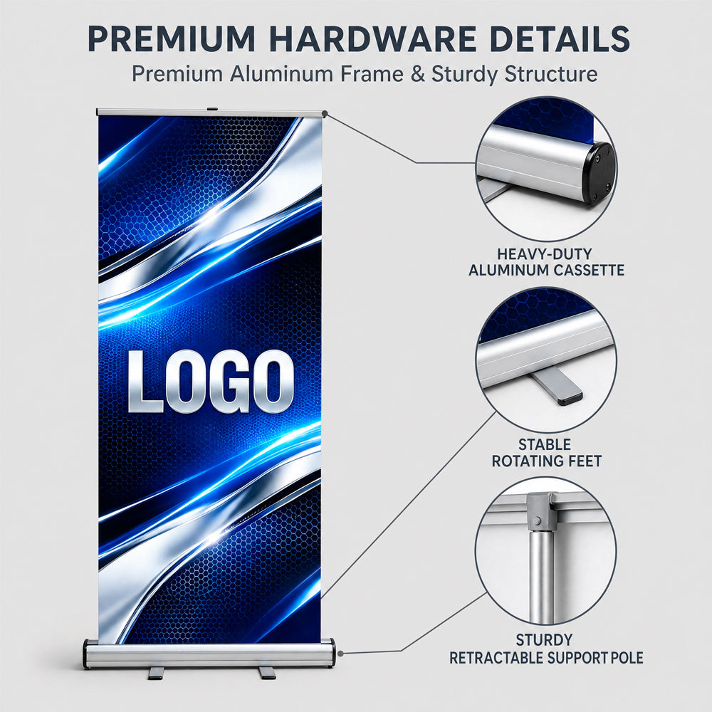 Portable Roll-up Banner Stand with Full Color Custom Graphic, Lightweight Retractable Banner for Exhibition Booth