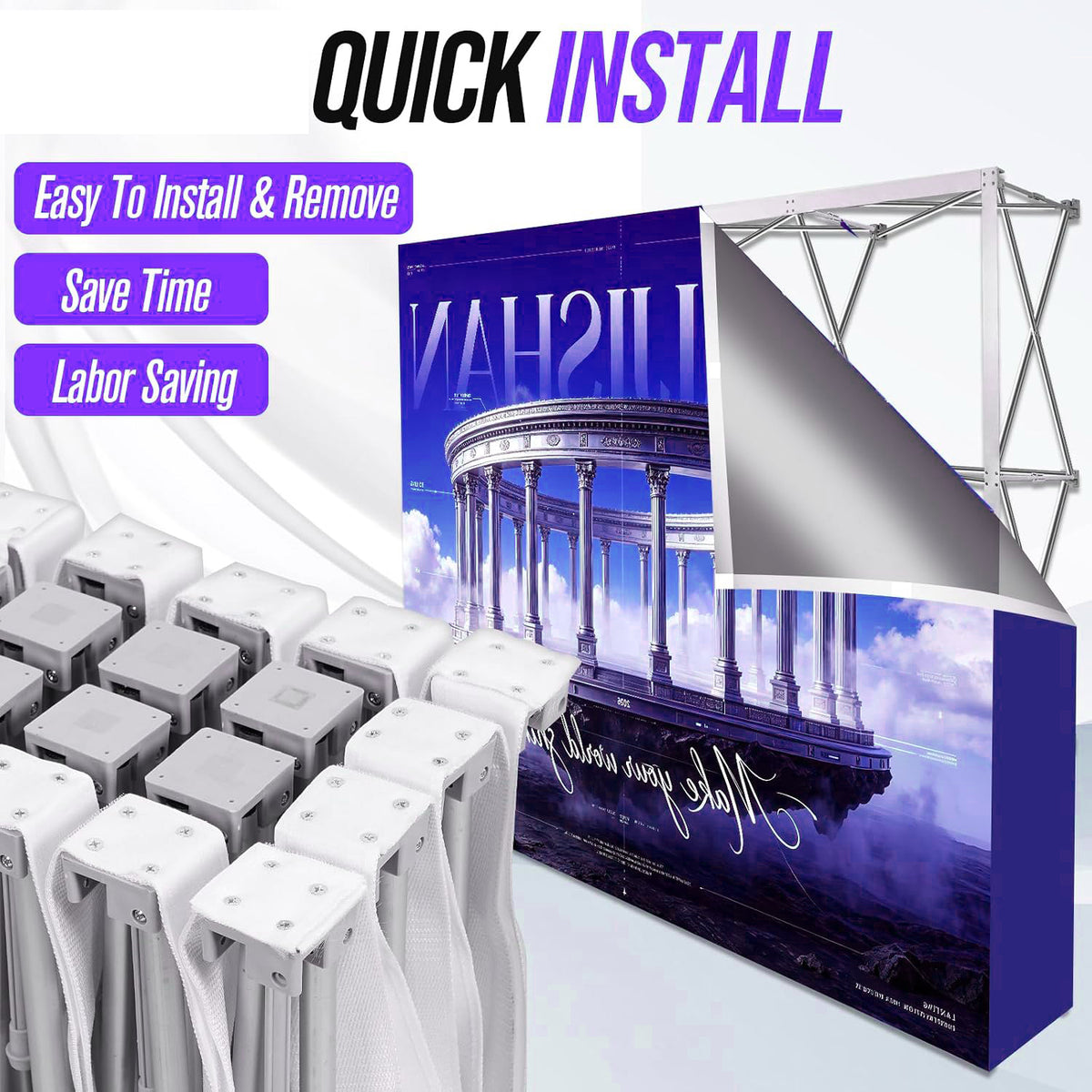 Wrinkle-Free Pop Up Backdrop Banner, Custom Sublimation Printed Popup Step and Repeat Backdrop for Exhibition Booth Brand Promotion