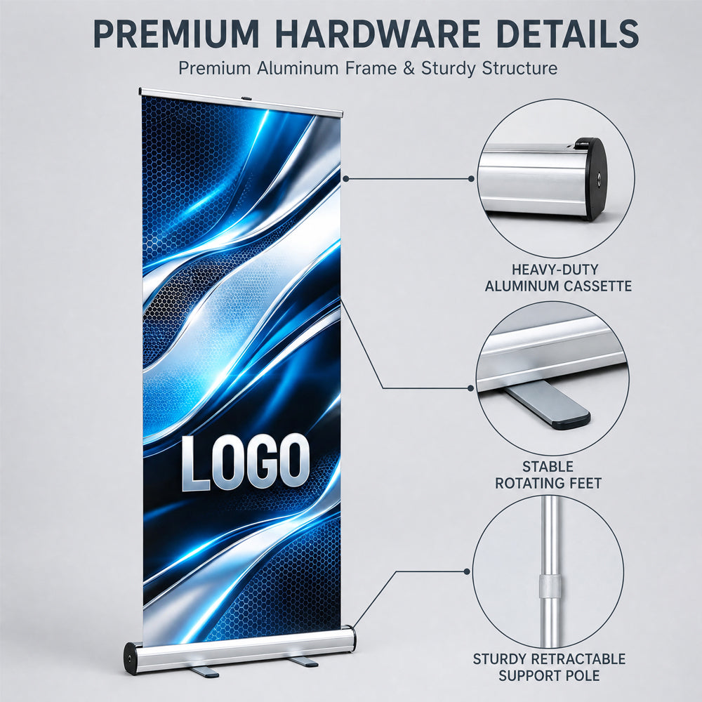 Heavy Duty Roll-up Banner Stand, Custom Retractable Pull Up Banner for Outdoor Indoor Marketing Display