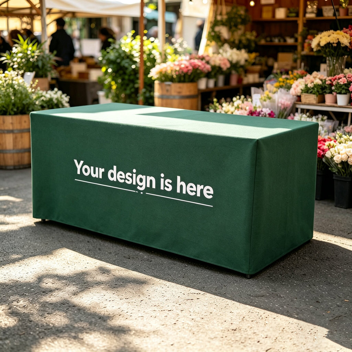Wrinkle Free Fitted Type Table Cloth, Custom Sublimation Printed Fitted Table Cover for Exhibition Booth Promotion