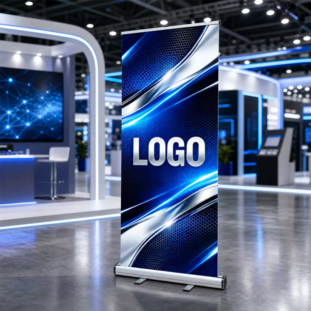 Portable Roll-up Banner Stand with Full Color Custom Graphic, Lightweight Retractable Banner for Exhibition Booth
