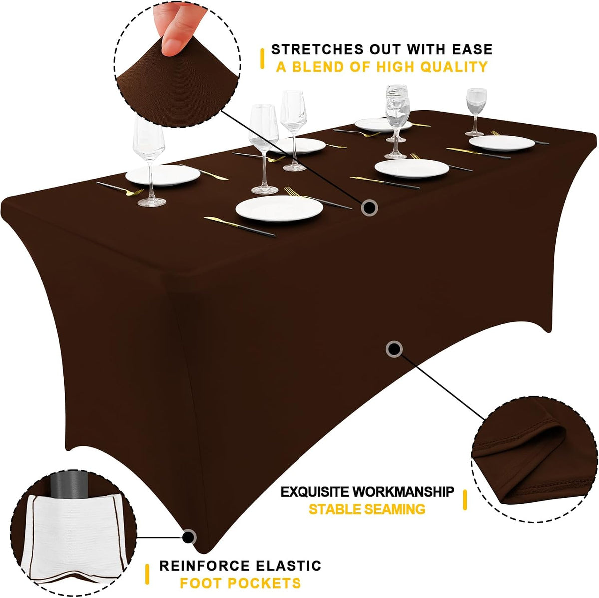 Custom Logo Elastic Fitted Tablecloth, Wrinkle Resistant Stretch Table Cover for 4/6/8ft Rectangular Event Tables