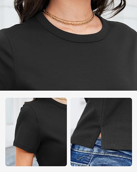 Women Classic Fit Crew Neck T Shirt, Soft Breathable Cotton Short Sleeve Casual Tee for Daily Wear