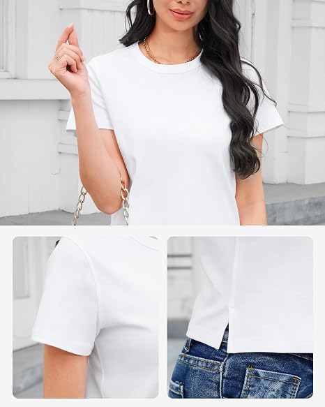 Women's Casual Short Sleeve T-Shirt, Basic Solid Color Crew Neck Soft Tee, Everyday Summer Tops for Ladies