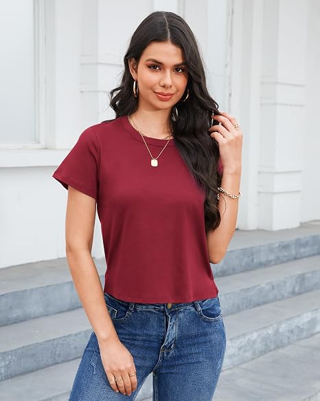 Ladies Basic Solid T-Shirt, Lightweight Short Sleeve Crewneck Top, Fashion Simple Tees for Women