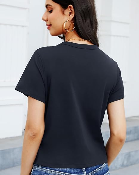 Women Basic Crew Neck Short Sleeve T-Shirt, Soft Casual Summer Tee