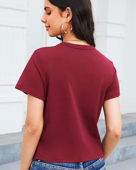 Ladies Basic Solid T-Shirt, Lightweight Short Sleeve Crewneck Top, Fashion Simple Tees for Women