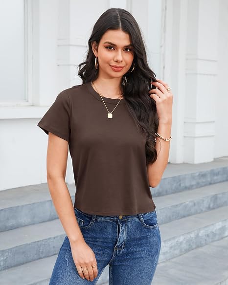 Women Summer Short Sleeve T Shirt, Slim Fit Soft Crew Neck Tee, Casual Daily Basic Tops for Ladies