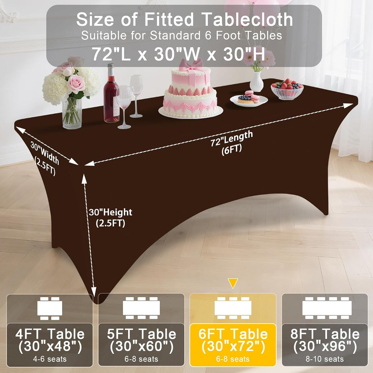 Custom Logo Elastic Fitted Tablecloth, Wrinkle Resistant Stretch Table Cover for 4/6/8ft Rectangular Event Tables