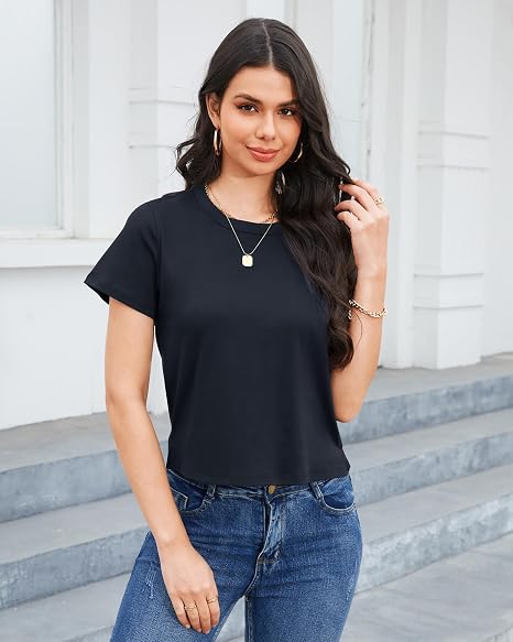 Women Basic Crew Neck Short Sleeve T-Shirt, Soft Casual Summer Tee