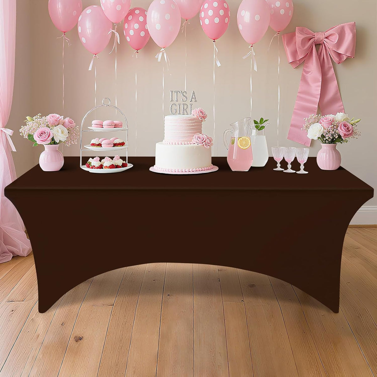 Custom Logo Elastic Fitted Tablecloth, Wrinkle Resistant Stretch Table Cover for 4/6/8ft Rectangular Event Tables