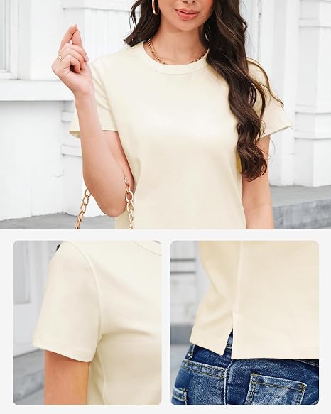 Women Oversized Crew Neck T-Shirt, Loose Fit Soft Short Sleeve Casual Tee, Trendy Daily Tops