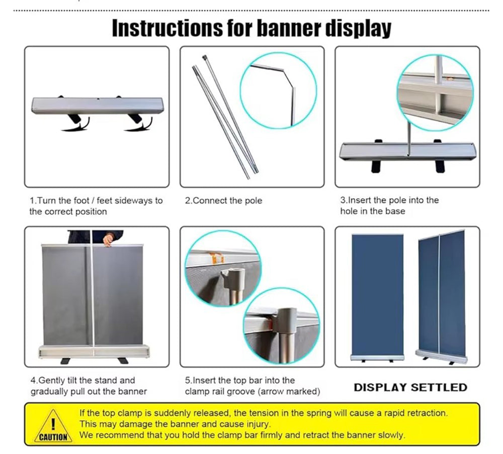 Custom Roll Up Banner Stand with Aluminum Base, Retractable Pull Up Display with Wheels for Trade Show Exhibition