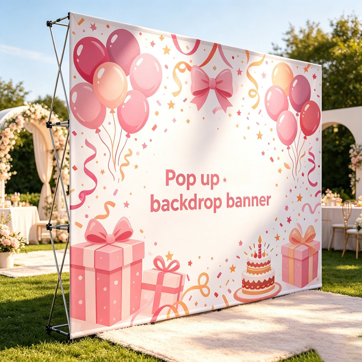 Quick Setup Pop Up Backdrop Banner, Wrinkle Resistant Portable Event Background