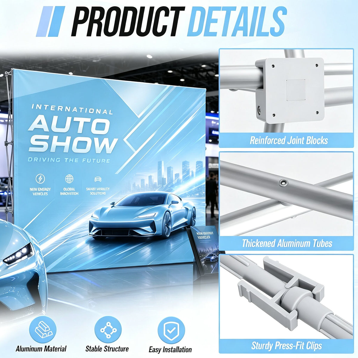 Polyester Pop Up Backdrop Banner, Full Color Dye Sublimation Custom Pop-up Step and Repeat Backdrop for Exhibition, Party & Promotional Events