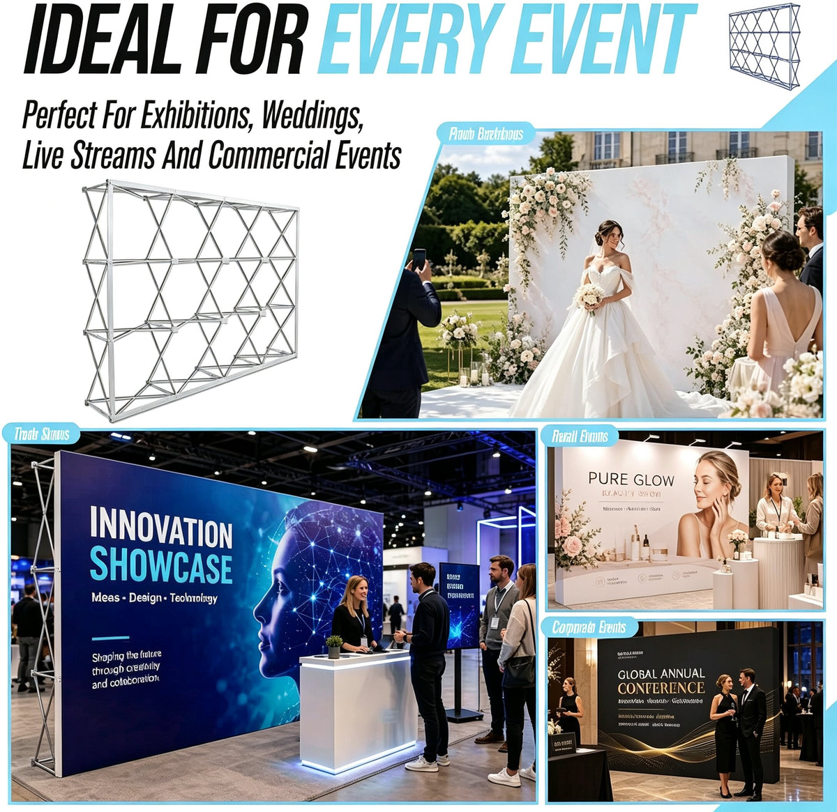 Polyester Pop Up Backdrop Banner, Full Color Dye Sublimation Custom Pop-up Step and Repeat Backdrop for Exhibition, Party & Promotional Events