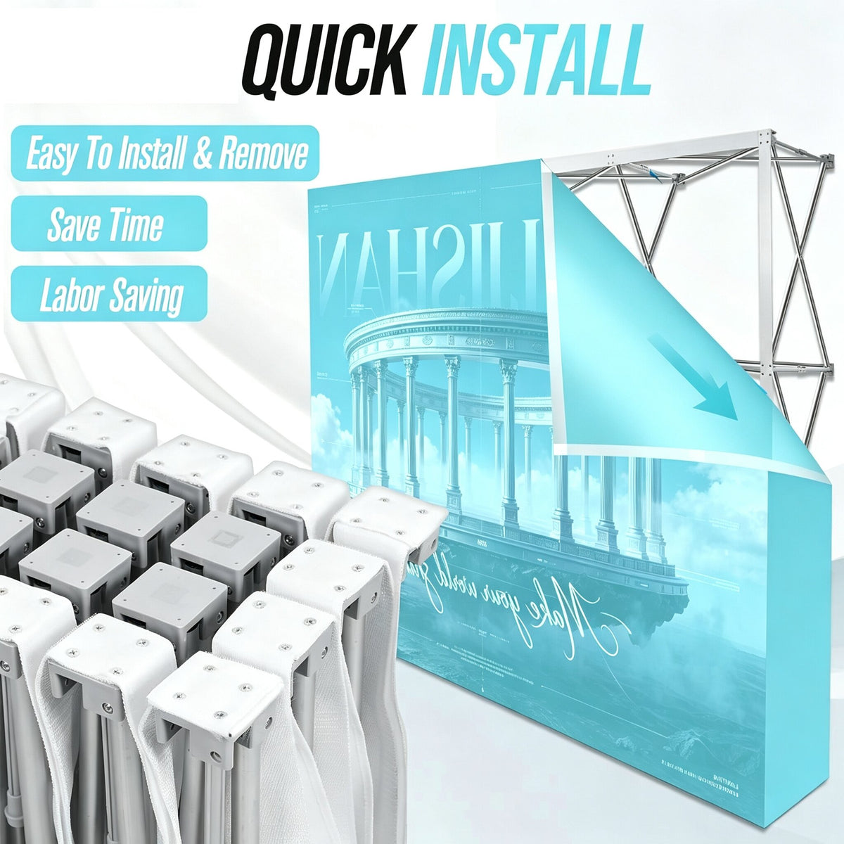 Polyester Pop Up Backdrop Banner, Full Color Dye Sublimation Custom Pop-up Step and Repeat Backdrop for Exhibition, Party & Promotional Events