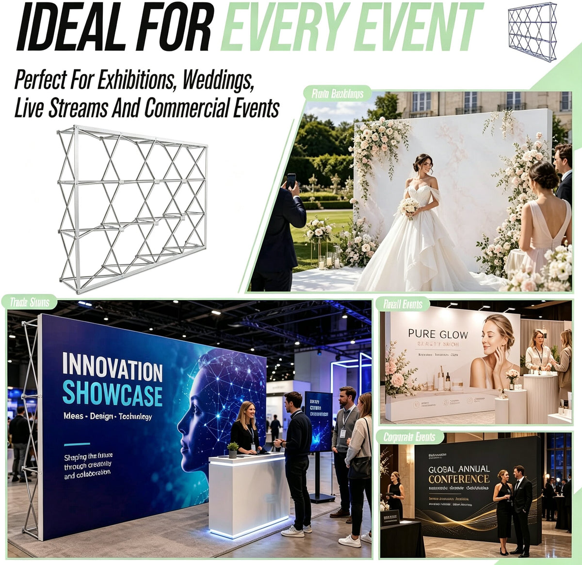 Custom Logo Pop Up Backdrop Banner, Wrinkle Resistant Quick Setup Popup Photo Backdrop for Trade Show and Event Booth