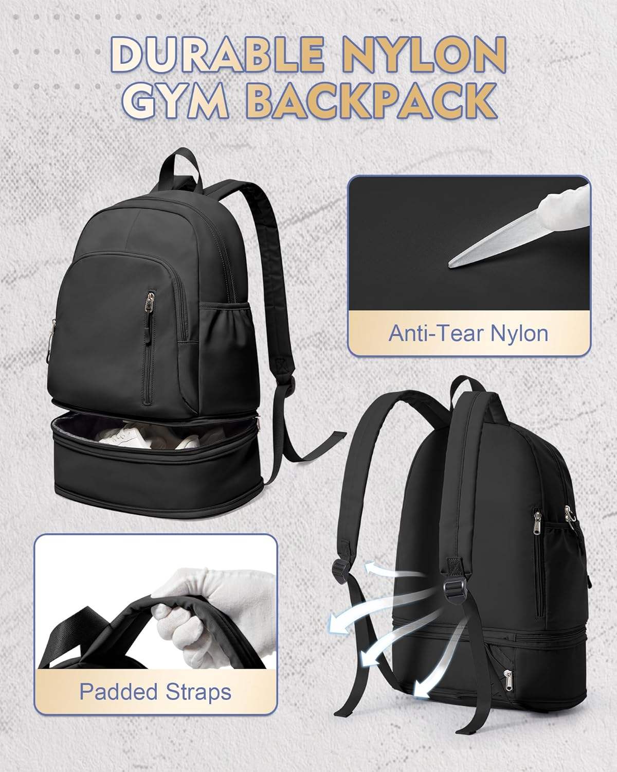 Unisex Lightweight Waterproof Sports Backpack with Shoe Compartment Eco-Friendly Durable Design Quick-Dry Gym Bag